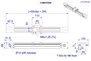 Afmetingen LT2-TR-C8 met loopwielen
