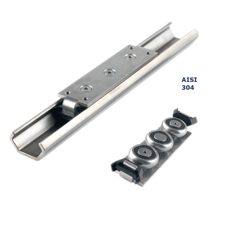 RVS C-rail met loopwielen